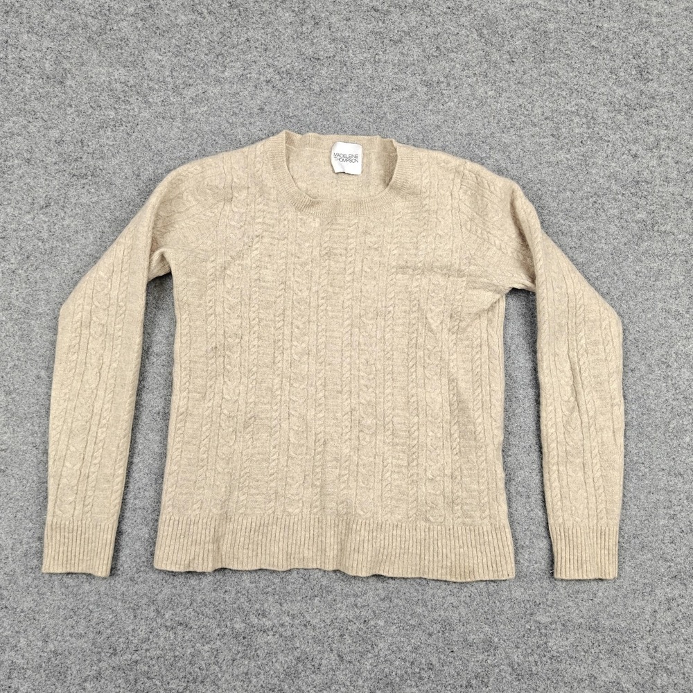 Madeleine Thompson Sweater Womens Small Beige 100%‎ Cashmere Cable Knit Crewneck